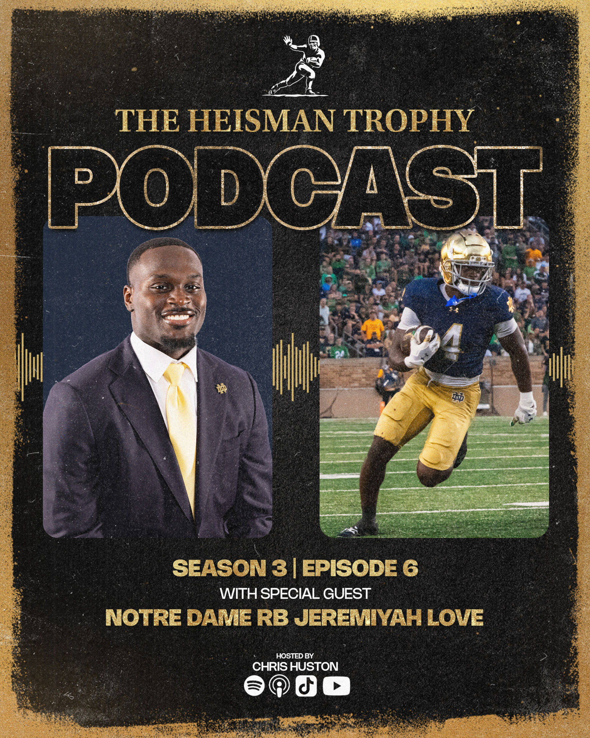 Jeremiyah Love graphic for the Heisman Trophy Podcast
